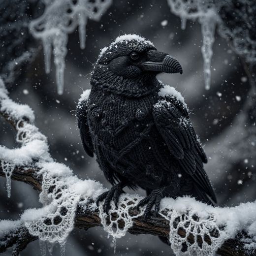 Raven On Snowy Branch — free Seasons in Yarn knitted art print