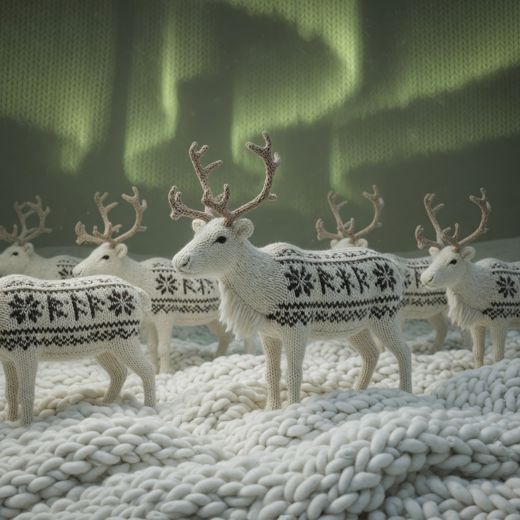 Reindeer Herd In Snow — free Seasons in Yarn knitted art print