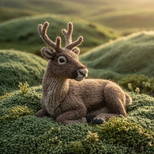 Reindeer Resting Hillside — free Seasons in Yarn knitted art print