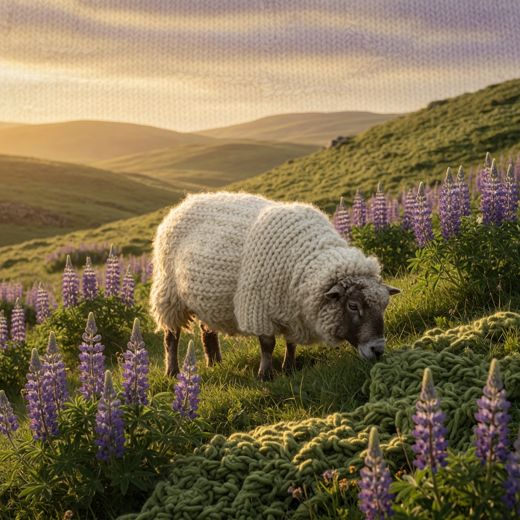 Sheep In Lupine Field — free Seasons in Yarn knitted art print