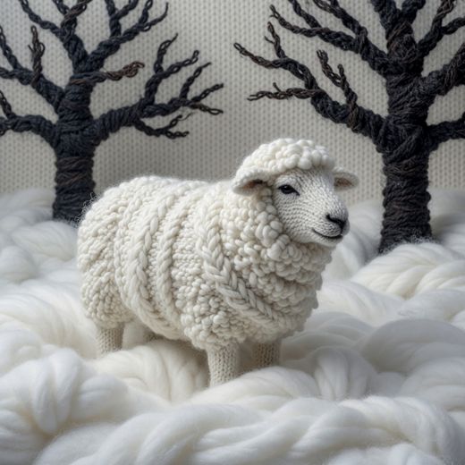 White Knit Sheep — free Seasons in Yarn knitted art print