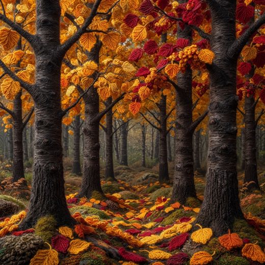 Autumn Forest Path — free Seasons in Yarn knitted art print