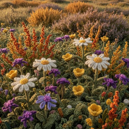 Autumn Wildflowers — free Seasons in Yarn knitted art print