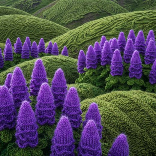Purple Lupine Field — free Seasons in Yarn knitted art print
