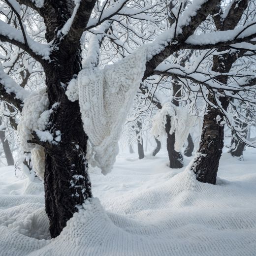 Snow Covered Forest Trees — free Seasons in Yarn knitted art print