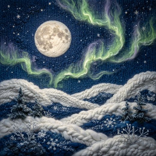 Aurora And Moon Night — free Seasons in Yarn knitted art print