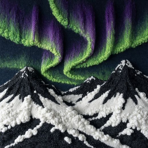 Aurora Over Black Mountains — free Seasons in Yarn knitted art print
