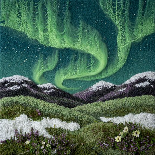 Aurora Over Flowering Mountains — free Seasons in Yarn knitted art print