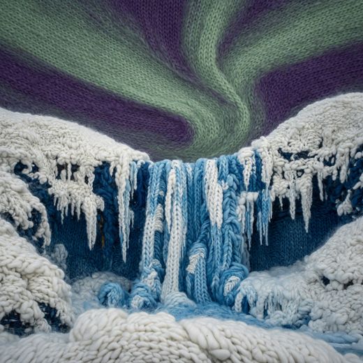 Aurora Over Icy Waterfall — free Seasons in Yarn knitted art print