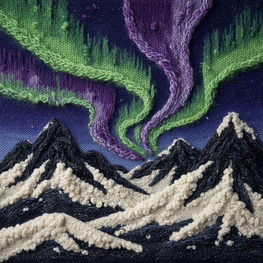 Aurora Over Mountains — free Seasons in Yarn knitted art print
