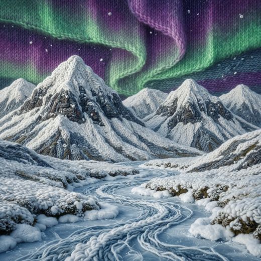 Aurora Over Mountains — free Seasons in Yarn knitted art print
