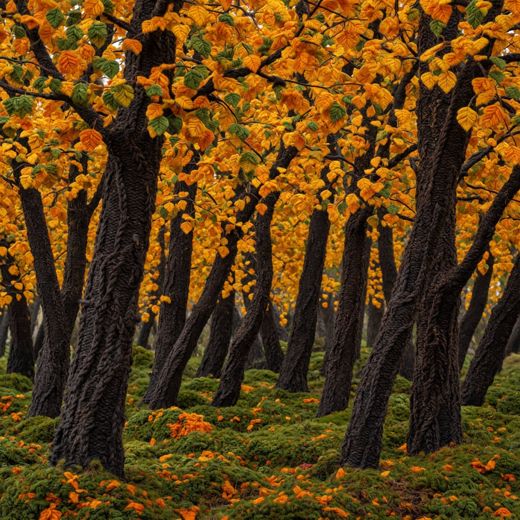 Autumn Forest Trees — free Seasons in Yarn knitted art print