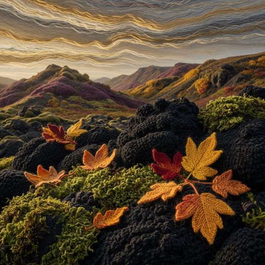 Autumn Leaves On Moss — free Seasons in Yarn knitted art print