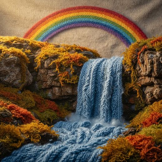 Autumn Waterfall Rainbow — free Seasons in Yarn knitted art print