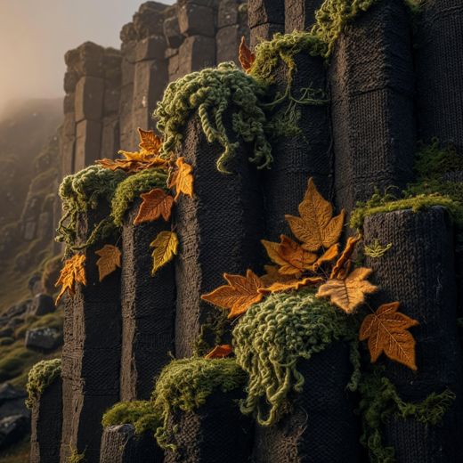 Basalt Columns Autumn Leaves — free Seasons in Yarn knitted art print