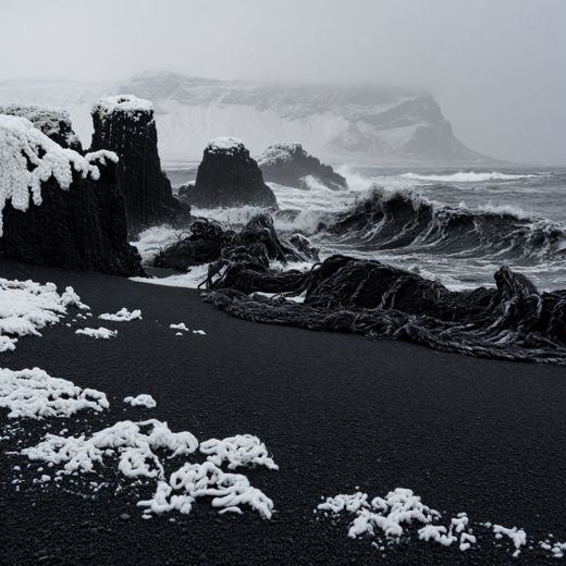 Black Sand Beach — free Seasons in Yarn knitted art print