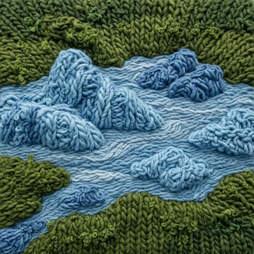 Blue Wool Cloud Shapes — free Seasons in Yarn knitted art print