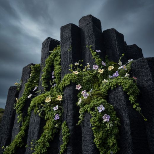 Flowering Basalt Rock Formation — free Seasons in Yarn knitted art print