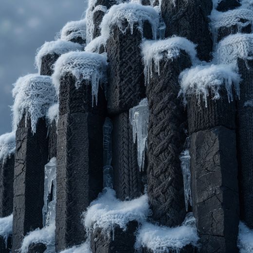 Frozen Basalt Columns — free Seasons in Yarn knitted art print