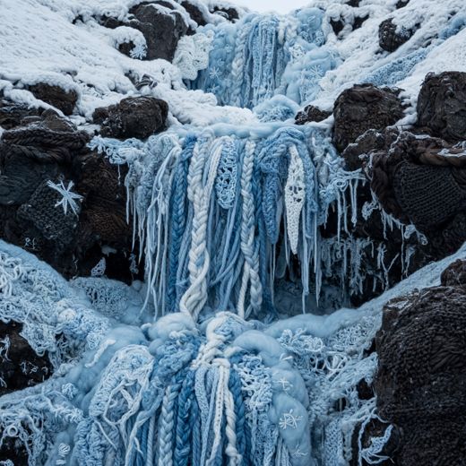 Frozen Waterfall Ice — free Seasons in Yarn knitted art print