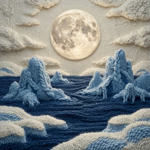 Full Moon Over Icebergs — free Seasons in Yarn knitted art print