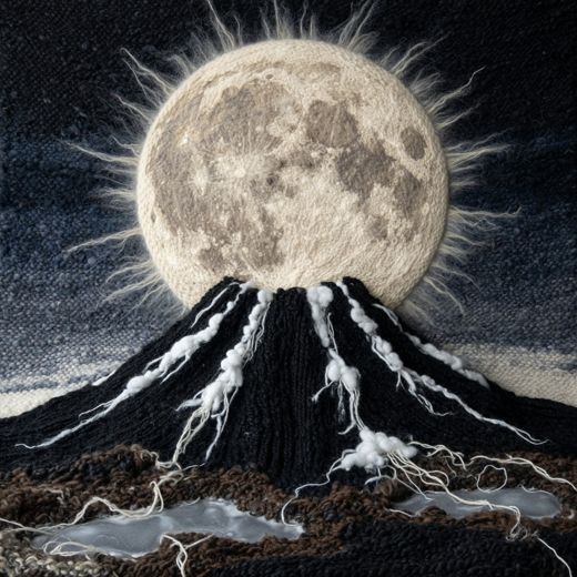 Full Moon Over Volcano — free Seasons in Yarn knitted art print