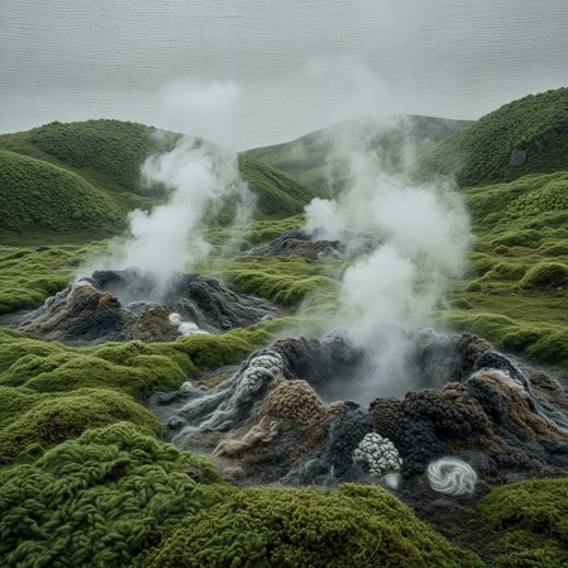 Geothermal Hot Springs Landscape — free Seasons in Yarn knitted art print