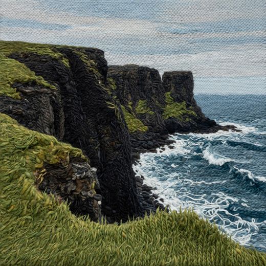 Green Sea Cliffs And Ocean — free Seasons in Yarn knitted art print
