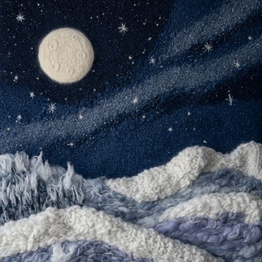 Moon Over Snowy Hills — free Seasons in Yarn knitted art print