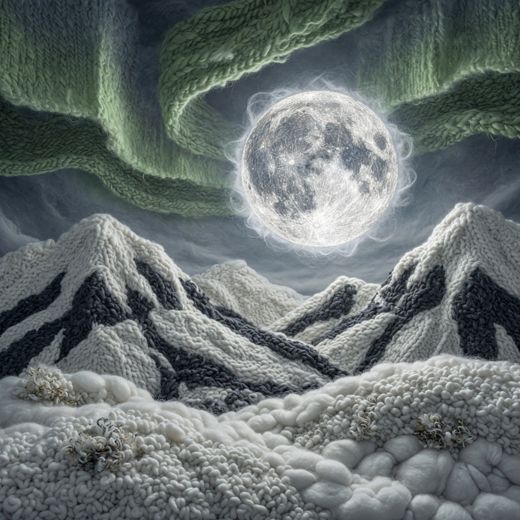 Moonlit Snowy Mountains — free Seasons in Yarn knitted art print