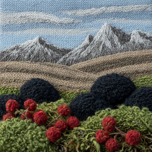 Mountain Landscape With Berries — free Seasons in Yarn knitted art print