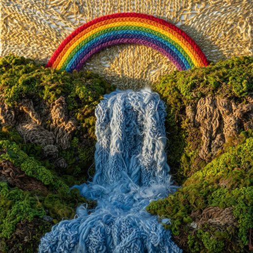 Rainbow Over Waterfall — free Seasons in Yarn knitted art print