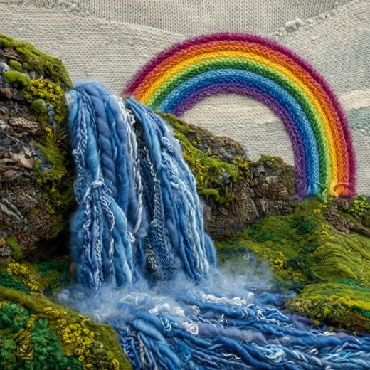 Rainbow Over Waterfall — free Seasons in Yarn knitted art print
