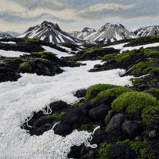 Snowy Volcanic Landscape — free Seasons in Yarn knitted art print