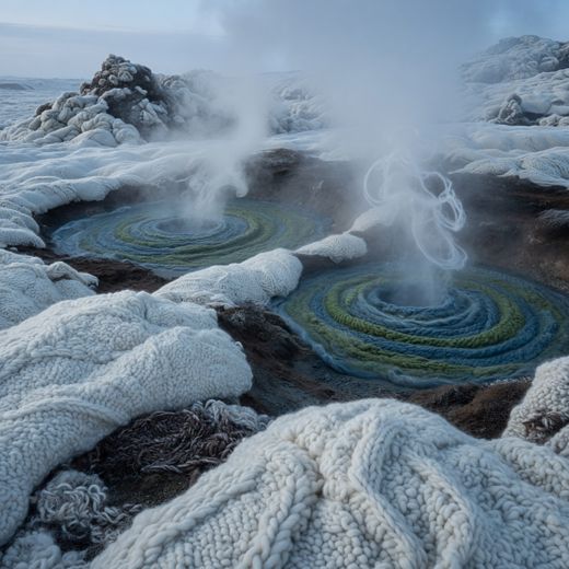 Steaming Hot Springs — free Seasons in Yarn knitted art print