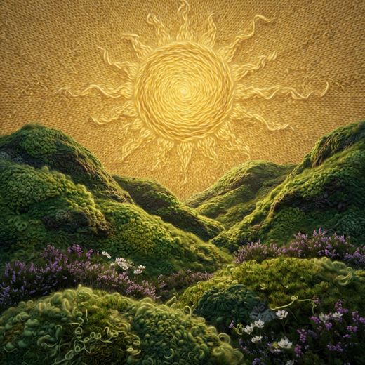 Sun Over Green Hills — free Seasons in Yarn knitted art print