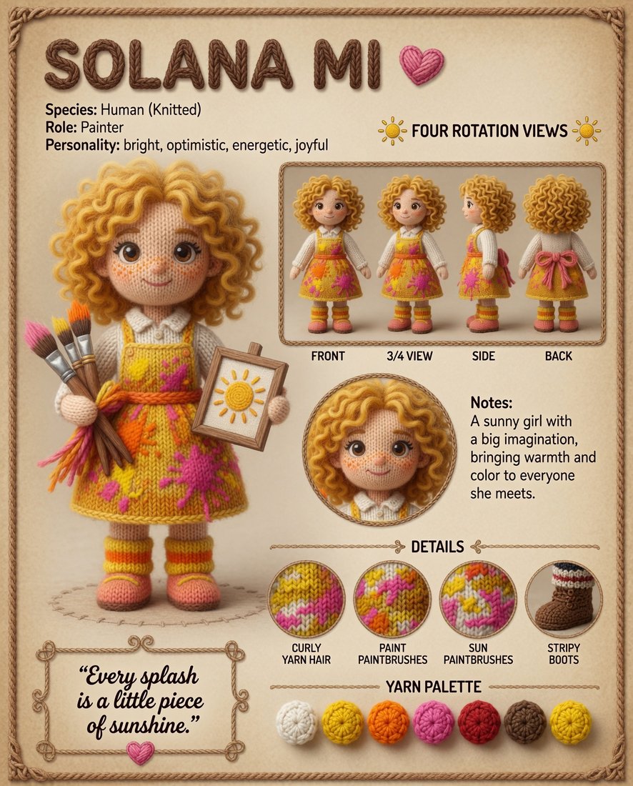 Solana Mi, ARTic Designers knitted painter character reference card
